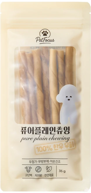 펫포커스 한우우피껌 오래먹는 강아지껌 국내산 수제간식, 1개, 35g, 퓨어플레인츄잉 - 쿠팡