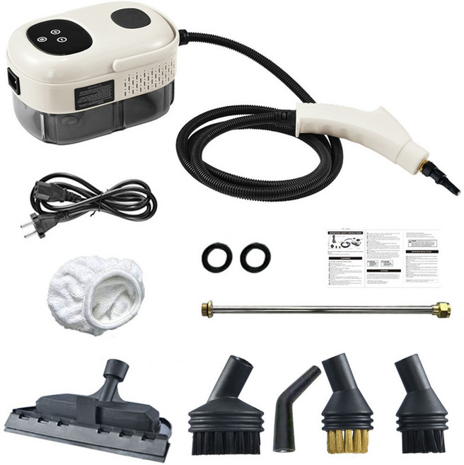 高壓高溫蒸汽清潔機 110V 220V 家用消毒清潔, 白色 觸屏款 1000ml【玻璃擦套裝】,美規 110V
