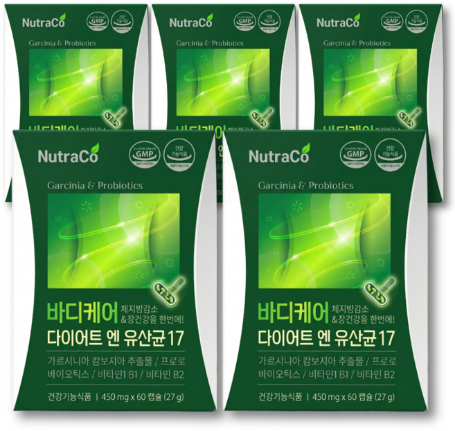 비에날씬 BNR 17 다이어트 유산균 프로그램/ 체지방감소 장건강 기능성 HCA 다이어트 유산균 뉴트라코, 5개, 60정