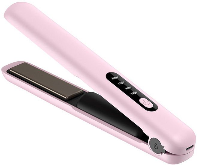 YONO 무선 휴대용 헤어 고데기 4단계 온도 조절 충전용 판고데기, 핑크