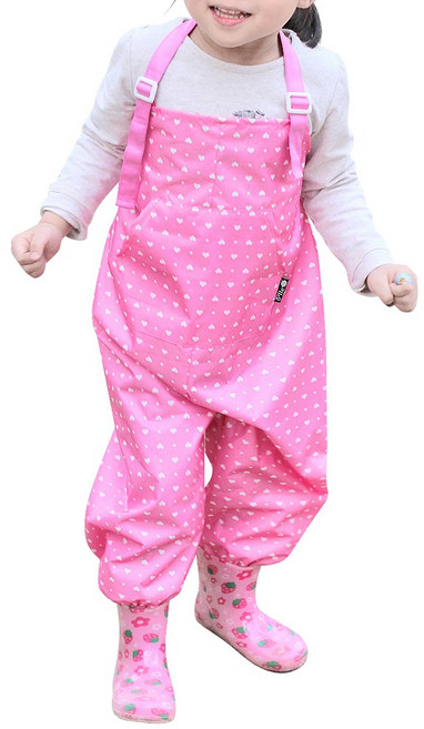 아동용 멜빵형 전신미술가운 / 오버롤 미술가운 / 갯벌체험옷 / 모래놀이바지 / 플레이웨어 / 어린이갯벌옷 / 여름용미술가운, 핑크하트땡