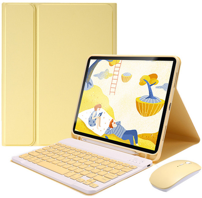 적용 아이패드 갤럭시 탭 한국어 블루투스 키보드 케이스 + 마우스, ipad mini 6, 옐로우
