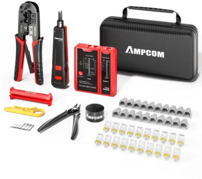 AMPCOM 이더넷 압착 도구 키트 와이어 스트리퍼 펀치 다운 도구 TEL LAN 케이블 테스터 포함 CAT8 7 CAT6 CAT5e RJ45 커넥터, 1개, 3) 568R 918B AMCRD Set, 3) 568R 918B AMCRD Set