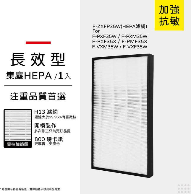 蟎著媽 HEPA濾網 適用於國際牌 F-PXM35W F-PXF35W, 1個, 長效集塵HEPA過濾網/單張, P35HEPA-TW*1