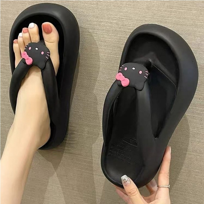 티류으스 캐릭터 키티 플립플랍 쪼리 슬리퍼 미끄럼 방지 3cm 통굽 슬리퍼 2color