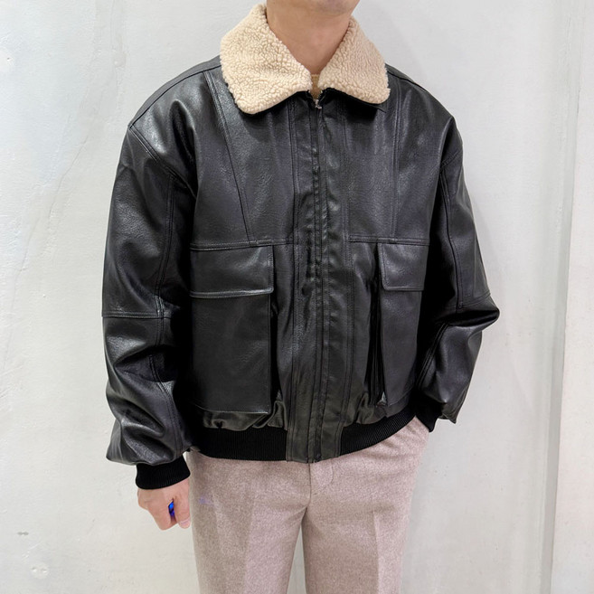 라운지21 남자 오버핏 양털 카라 무스탕 점퍼