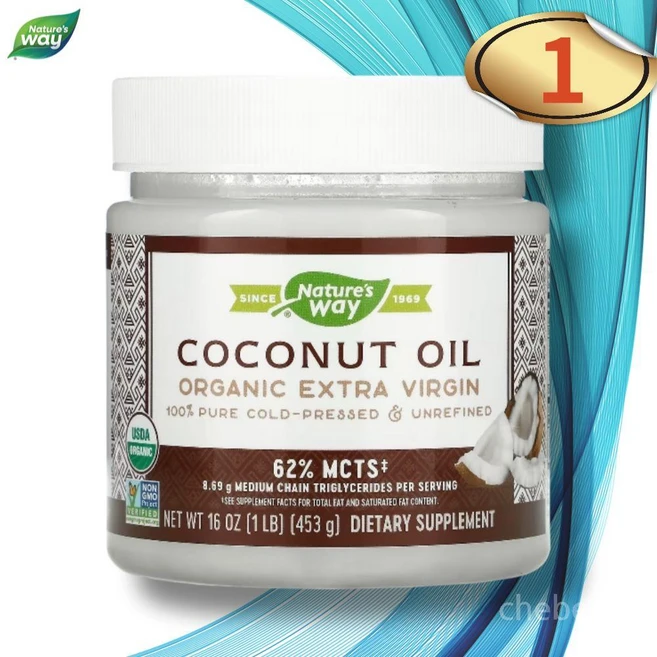 네이처스웨이 오가닉 버진 엑스트라 코코넛 오일 453g 1통 콜드프레스 라우르산, 네이처스 웨이 오가닉 코코넛 오일 엑스트라 버진 16온 - 쿠팡