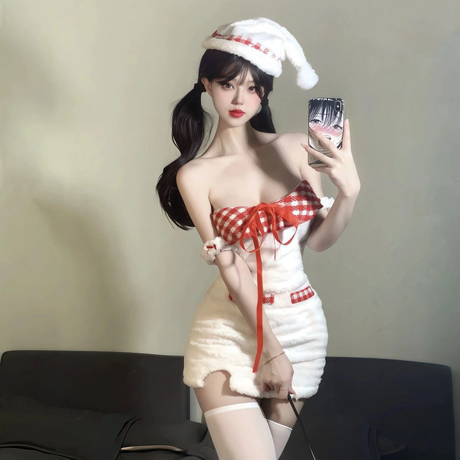 섹시 니트 미니원피스 세트 스노우우먼 룩 파티&데이트룩