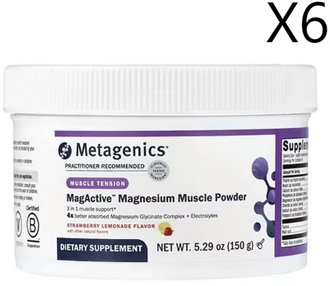 메타제닉스 MagActive 마그네슘 머슬 분말 딸기 레모네이드 (5.29oz), 150g, 6개 - 쿠팡
