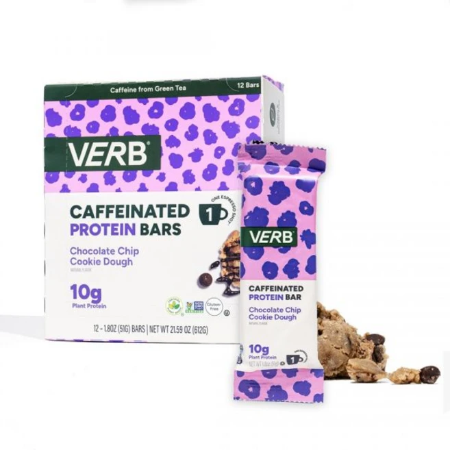 Verb Caffeinated Energy Bar 쿠키 과자 버브 에너지 카페인 함유 바 앤 크림 90칼로리 스낵 영양 비건 녹차 포함 글루텐 프리 아침 식사 16개입 26g, 12개(1팩), 초콜릿 칩 쿠키 반죽, 1개 - 쿠팡