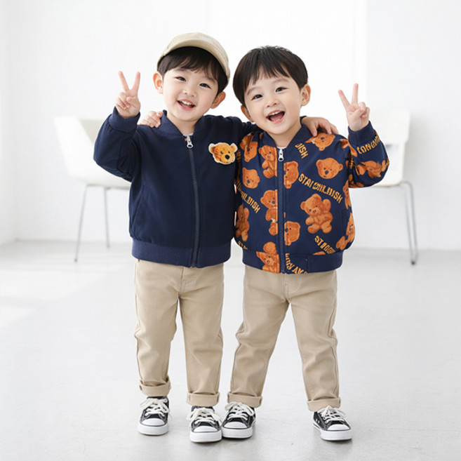 몽실이 프린트베어양면점퍼 아우터 간절기 바람막이 유아 아동 점퍼