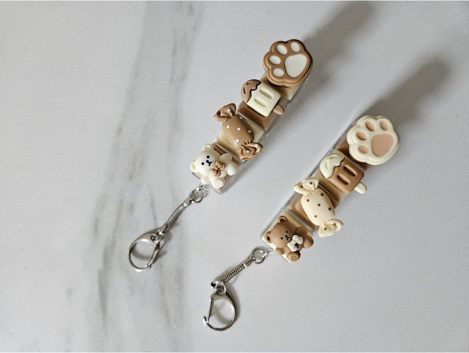 베어 스위치 키링 키캡키링 LED(선택) 청축, 브라운베어