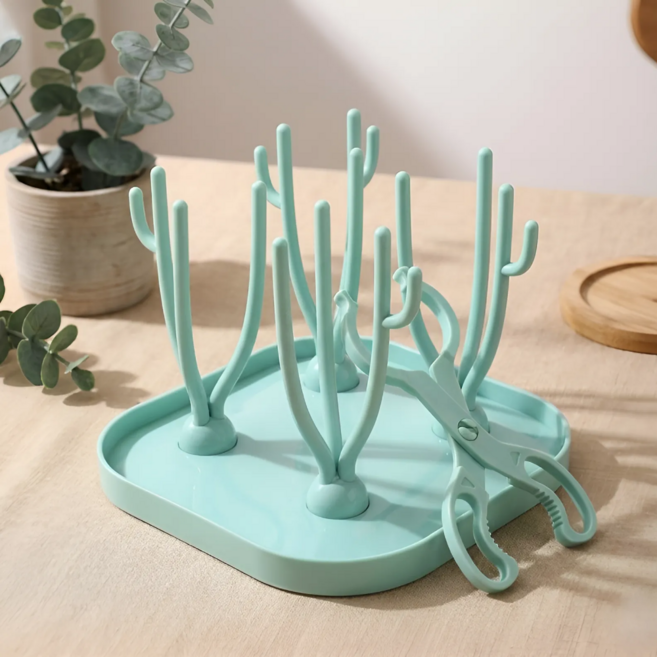 씨피다이 물빠짐 분리 세척 젖병 건조대 세트, 그린, 건조대+젖병집게