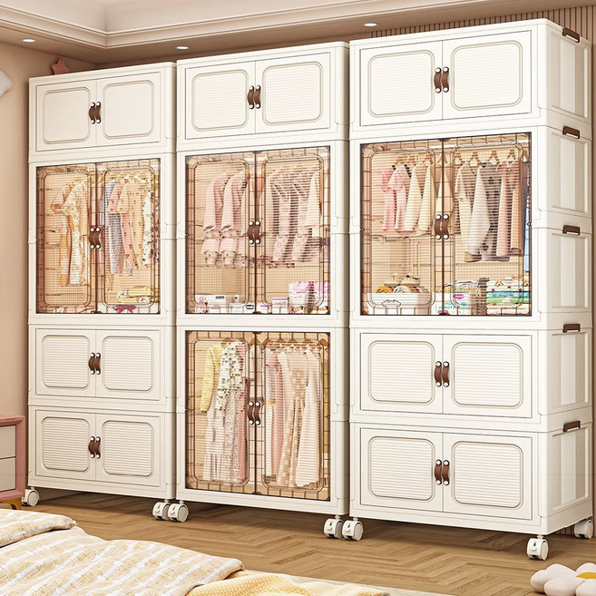 FOWOD 이동식 폴딩 옷장 수납장 폴딩박스 대용량 다용도 리빙박스 정리함, 1세트, 1옷장+3수납장