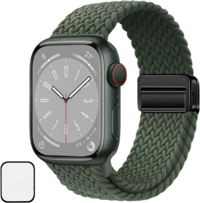 NUBASE 애플워치 호환 마그네틱 브레이드 솔로루프 스포츠 스트랩, 올리브, 1개