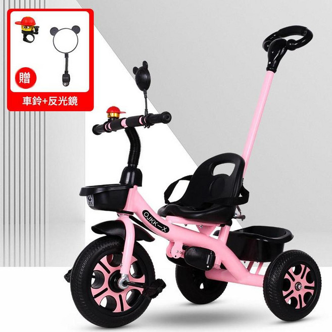 OJKK-X 兒童三輪車 寶寶手推車, 粉色推把腳蹬款, 1套