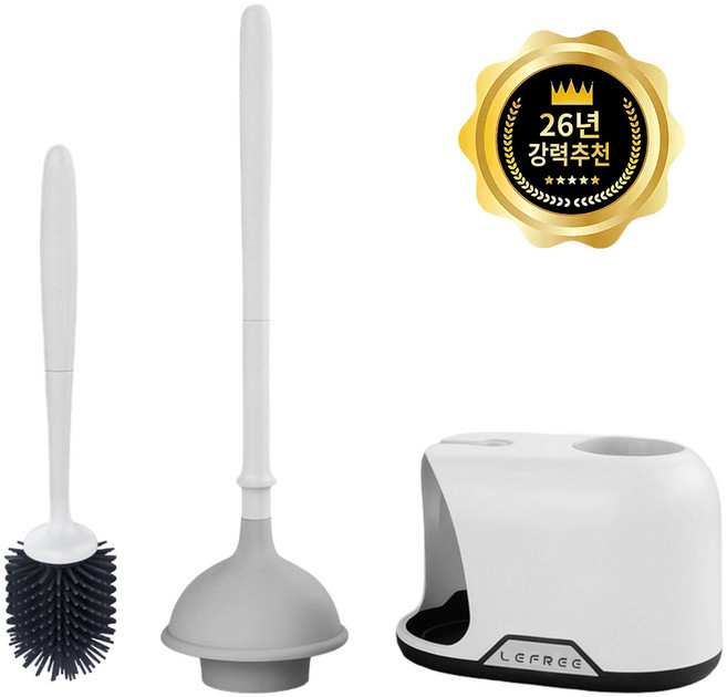 LEFREE 실리콘 변기솔 뚫어뻥 세트 선택식 무사각 청소 방수 방곰팡이 벽걸이 거치대 변기표면보호 위생적 화장실 욕실 청소도구, 하양, 1개