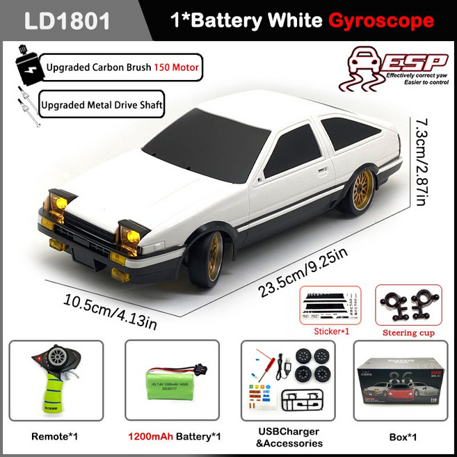 모델y ESP 자이로스코프 LED 라이트 RC 드리프트 자동차 LD1804 MX-5 AE86 모델 1/18 2.4 G원격 제어 4WD 1, 03 1801-1B1200-LA006, 1개
