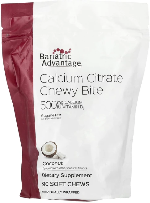Bariatric Advantage 구연산 칼슘 츄이 바이트 설탕 무함유 코코넛 맛 소프트 츄 90개, BariatricAdvantage구연산칼슘츄이바이트설탕, 1개, 90정 - 쿠팡