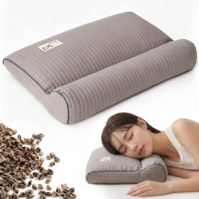Flybird 순면 메밀 경추베개 3D 인체공학 사각 편안한 숙면 목편안, 1개, 그레이