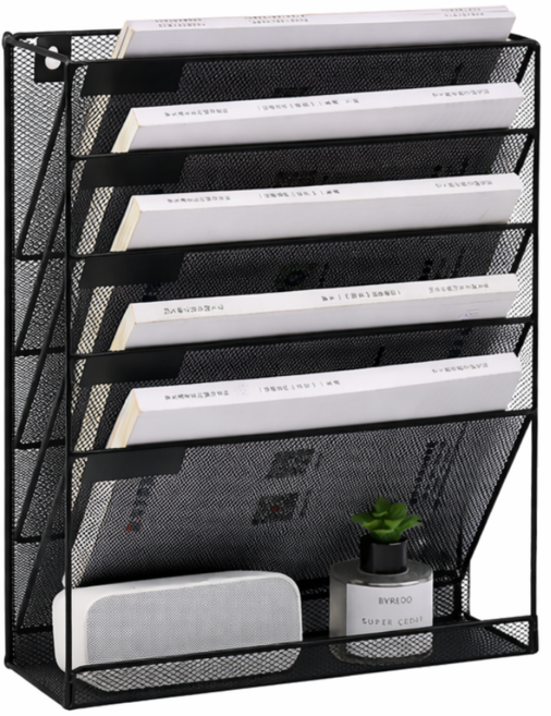 툴릭스 벽걸이 겸용 철제파일꽂이 사무실 서류 수납 정리함 서류꽂이, 블랙, 6단