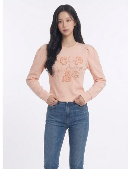 에고이스트 퍼프 소매 자수 장식 티셔츠 핑크 EP1CL263 768513