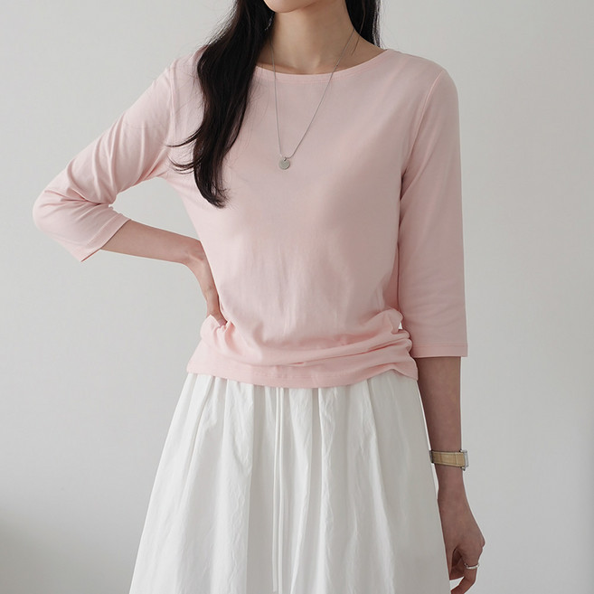 데일리앤 나디아 국내생산 부드러운 면 모달 스판 이너 무지 7부 여성 기본티