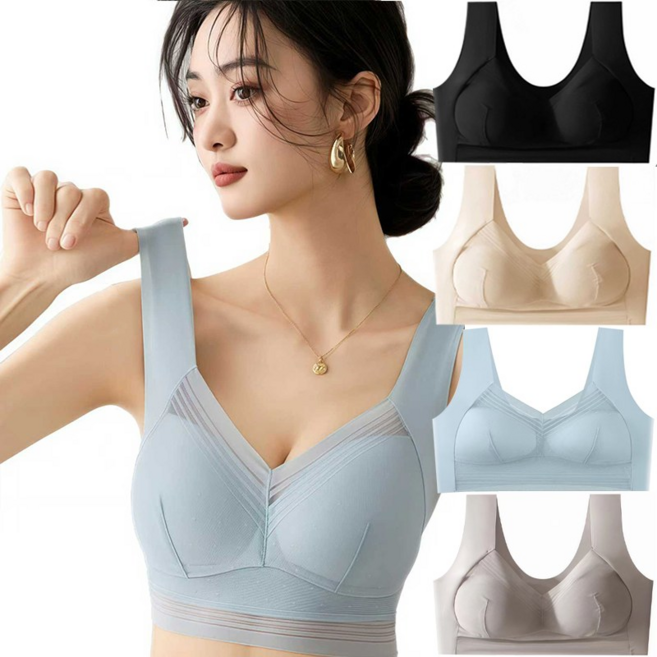 ROOICE 여성속옷 4P 노와이어 스포츠브라 일체형 심리스 고정컵 브래지어 세트 FGDGH-2