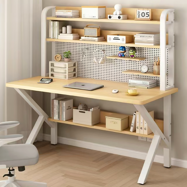 편안홈 다기능 철제 책상 오피스데스크 컴퓨터책상 업그레이드 타공보드, 원목 화이트