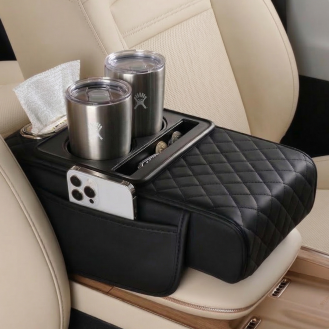 리즈앤모어 차량용 콘솔 팔걸이 수납 컵홀더, 1개, 블랙