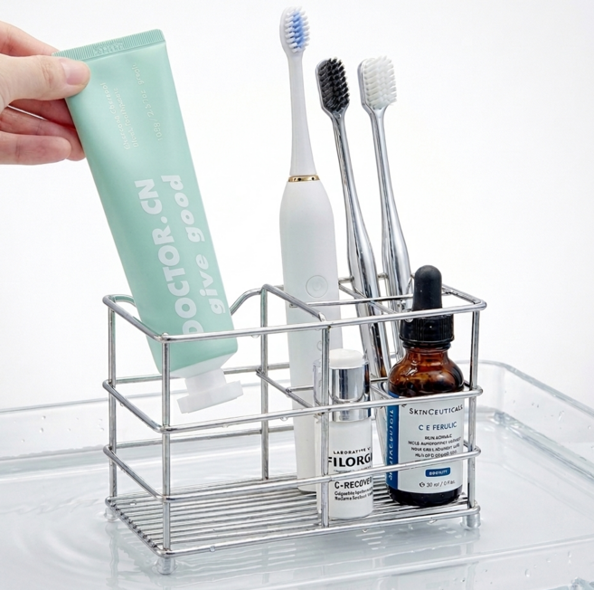 라온드 스탠드 비치형 칫솔 거치대 칫솔꽂이 스텐, 1개, Silver