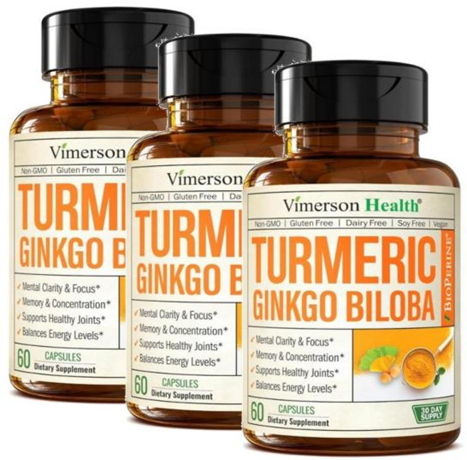 비머슨헬스 터메릭 강황 징코빌로바 캡슐 Vimerson Health Turmeric Ginkgo Biloba, 60정, 3개