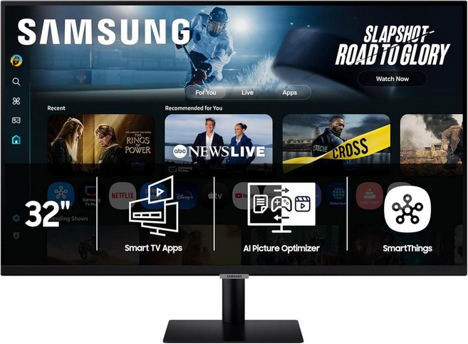 삼성 43인치 스마트 모니터 M7 M70F 4K UHD 디스플레이 비전 AI TV 앱 게이밍 허브 USB-C HDMI 및 USB-A 블랙 LS43FM702UNXZA 2025, Black, 32-inch, Monitor Only