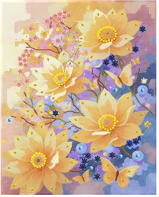 뉴타임즈 보석 자수 신기한 이형 드릴 프레임 포함 치수 40X50cm 다이아몬드 페인팅 이형 다이아몬드 예술품 DIY 핸드메이드 애호가 가정 장식품 선물, 1세트, 꽃 ML031