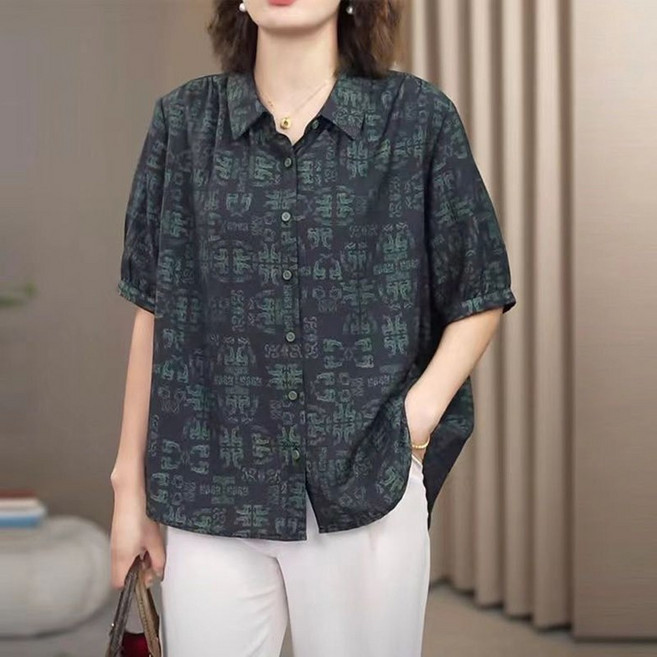패션 블라우스 중년여성 데일리 캐주얼 남방 엄마 여름 카라넥 박시티 반팔티