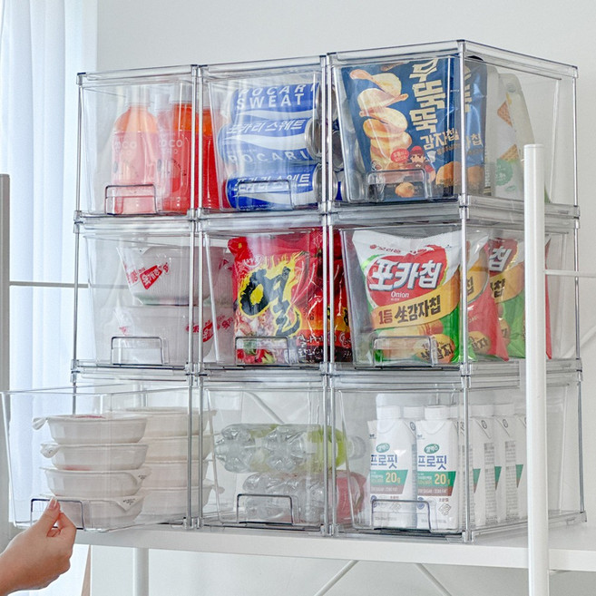 [1+1] 루시아이 적층식 실버 프레임 팬트리 정리함, 투명, 2개