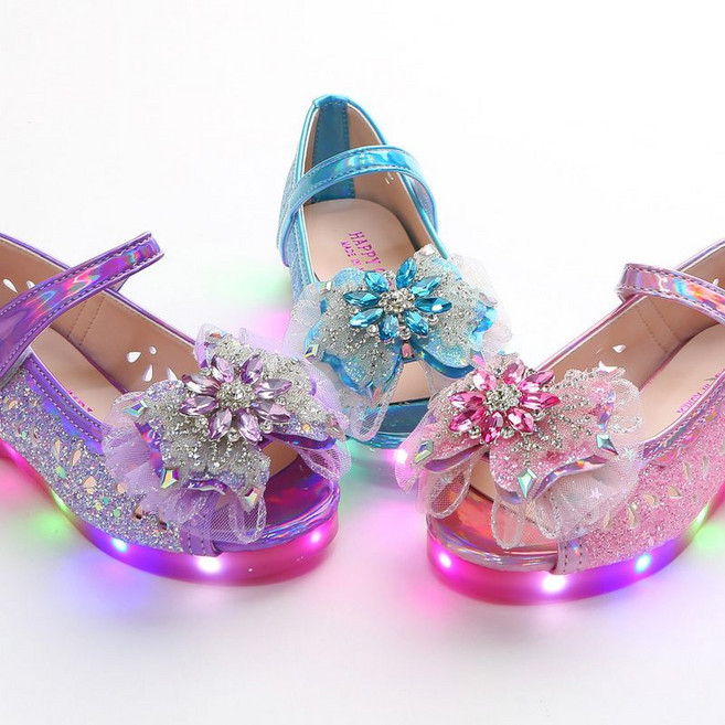 키드스토어 해피걸 엘사 오픈 여아 LED샌들 유아 키즈 아기샌들 불빛신발