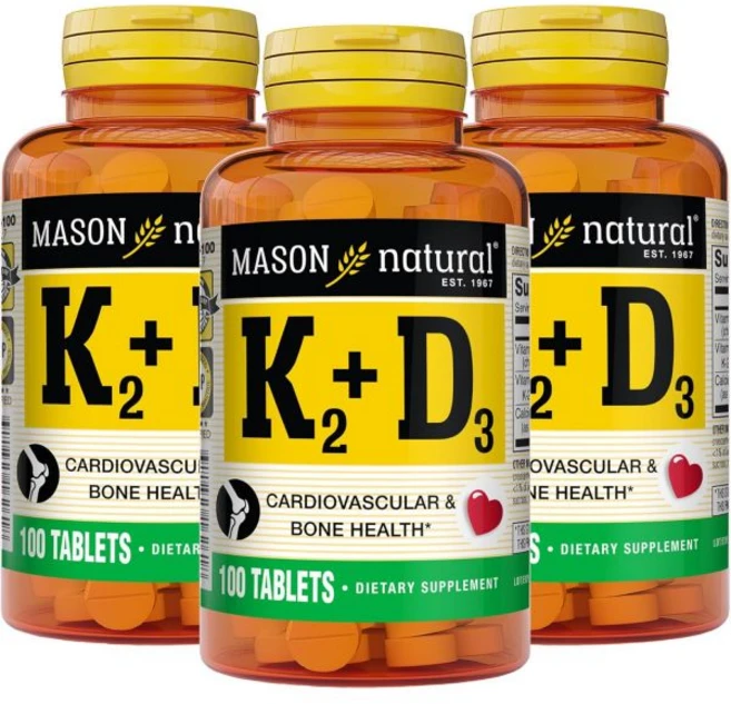 메이슨 내추럴 비타민 K2 D3 정상적인 뼈 근육 지원 칼슘 함유 NATURAL, 100.0, 100정 - 쿠팡