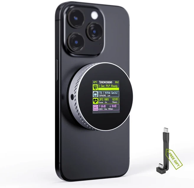 Dockcase Magsafe M.2 NVMe SSD 인클로저(LCD 디스플레이 화면 포함) USB Type-C Gen2 10Gbps PD 충전, 01 Sliver With 15W PD