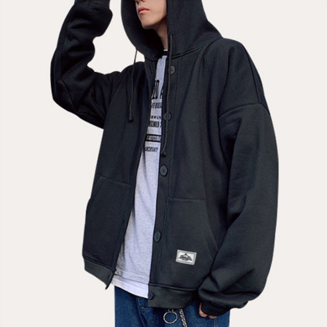 힙한 오버핏 후드자켓 레이어드 버튼 집업
