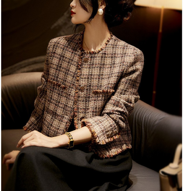 【重工小香風】羊毛外套 小香風外套 粗花呢外套 短款上衣 春秋外套 氣質名媛風 羊毛混紡 短款修身 春秋季通勤約會