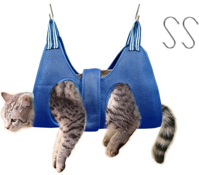 손톱깎이용 안전벨트가 달린 MSMuOEZ 고양이 및 개 그루밍 해먹 손톱 다듬기용 목욕 가방 애완동물 발톱 관리 하네스 XS 사이즈 차트를 꼭 확인하세요, S, blue, 1