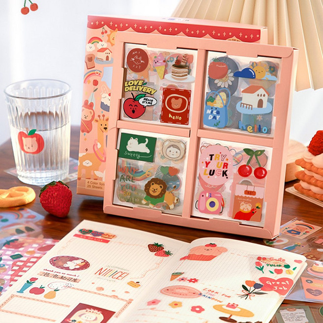 리리월드 감성 다꾸 귀여운 리무버블 다이어리 꾸미기 스티커 세트, 100장, 베베 스티커
