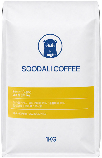 수달리커피 고소한 달콤 블렌딩 커피원두 홀빈(분쇄안함), 1개, 1kg