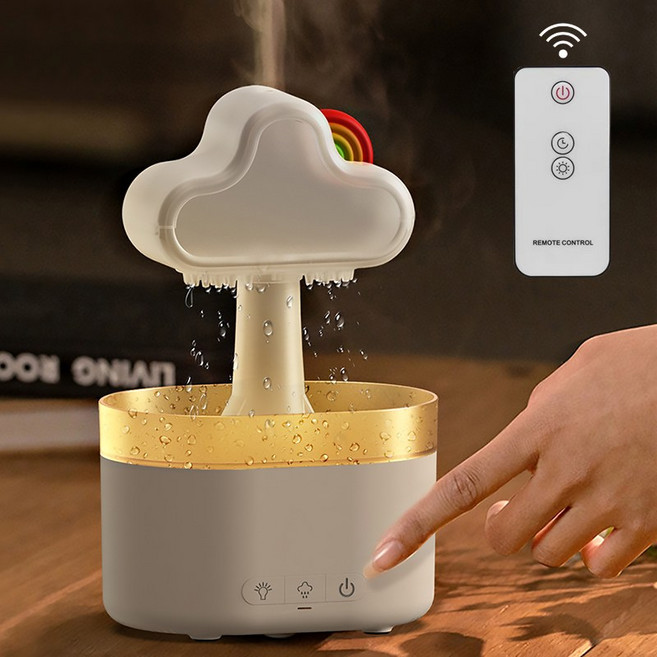 Nurom 무드등 미니 빗소리 구름비 물방울 초음파 가습기 대용량, 흰색, B(500ml)