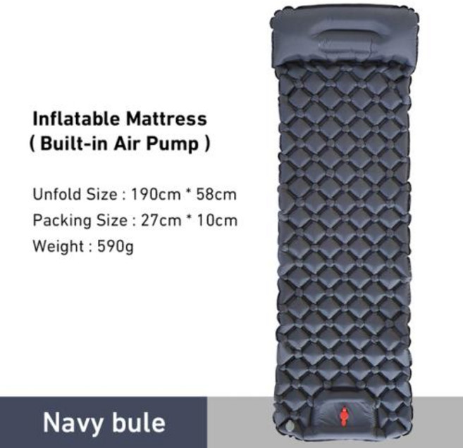 WESTTUNE 캠핑 팽창식 매트리스 초경량 야외 수면 패드 베개 포함 내장 펌프 에어 매트 배낭 하이킹, 3) Navy Blue