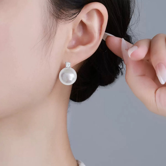 NXNA 담수 진주 큐빅 이어링 여 고급스러우면서도 엘레강스 귀걸이 12mm CS-EH007