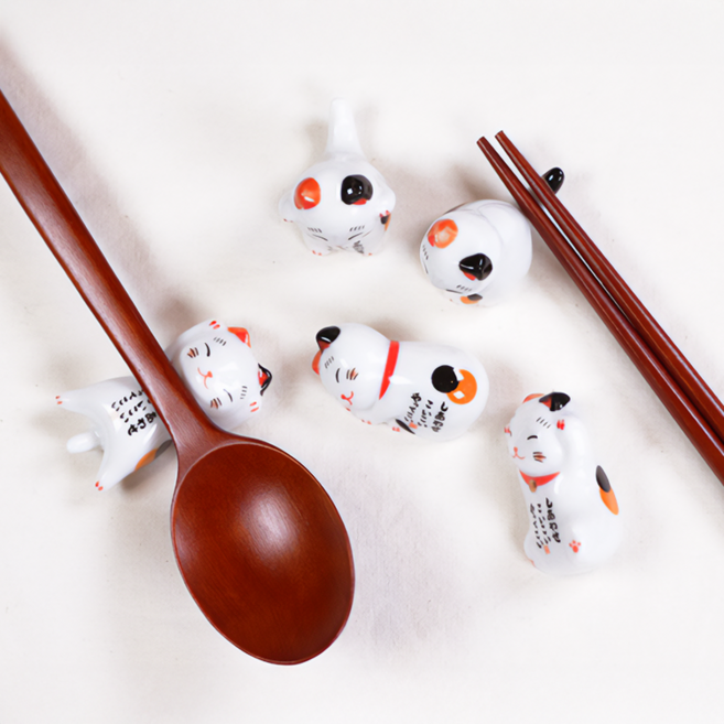 SANS 마네키네코 수저받침 젓가락받침 집들이 선물 5종 패키지, 1세트, 복고양이