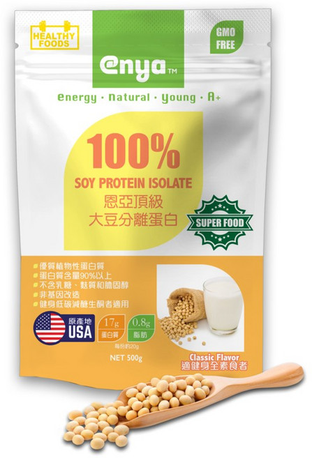 enya 恩亞 100% 大豆分離蛋白 粉 運動 健身 補充品 經典口味, 1個, 300g/袋