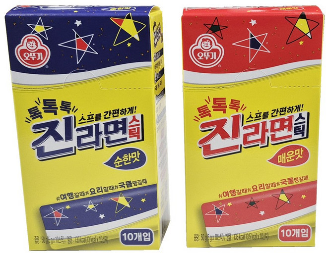 오뚜기 진라면스틱 매운맛+순한맛 톡톡톡 라면스프 두가지맛 +랜덤사은품, 1세트